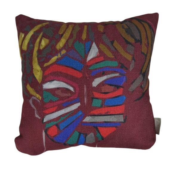 PX PIXELS Maroon Multicolor Artistic Throw Pillow Face Mask 13" x 13" - Picture 2 of 5